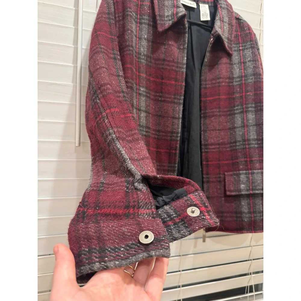 Vintage Fashion Bug Plaid Jacket Women XL Burgundy Wool Blend Barn‎ Jacket Coat